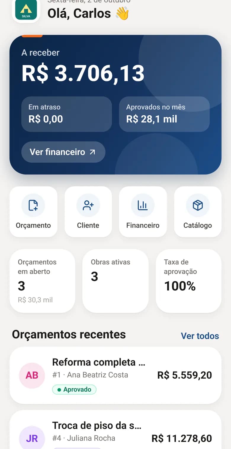 Início do app Obrix